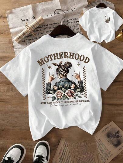 女士休闲“有时我就是摇滚明星”创意花卉玫瑰闪电印花短袖圆领T恤，母亲节T恤，舒适日常优雅套头衫系列。圆领短袖休闲春秋夏季女装返校上衣/夏季穿搭，女士度假穿搭，女士夏季穿搭，女士春季穿搭，上衣，女士夜店穿搭