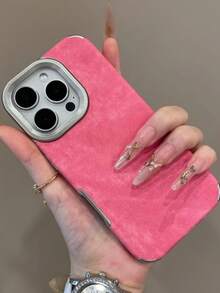 1 chiếc ốp lưng điện thoại cao cấp chất liệu denim mềm mại chống sốc cho iPhone 17 Air 16 15 14 Plus 13 12 11 Pro Max, ốp bảo vệ thương hiệu. - Màu Hồng Tươi - Xem 3