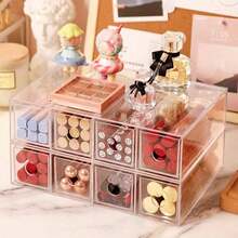 1pc Acrylic Storage Box, Plastic Transparent Makeup Brush Holder, Tabletop Dust-Proof Narrow Drawer Eyeglasses Case - Clear - View 2
