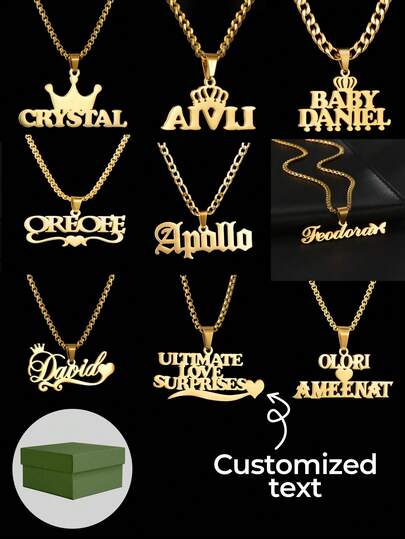 1 Piece Of Personalized 18K Gold Stainless Steel Multi King Crown Decoration Name Men's Necklace, Minimalist Fashion Elegant Jewelry, Personalized Nameplate Pendant Necklace, Multifunctional Daily Necessities Accessory Nameplate Pendant Necklace, Personalized Letter Jewelry For Women, Including Exquisite High-End Gift Box For Friends, Couples And Family To Customize Birthday Gifts.