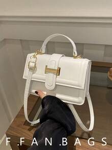 Tas Selempang Persegi Minimalis Warna Solid Bergaya Retro dengan Gesper Logam dan Tas Tangan Mini, Cocok untuk Remaja Putri, Mahasiswa, Profesional Muda, Cocok untuk Kantor, Sekolah, Kerja, Perjalanan, Aktivitas Luar Ruangan, Bepergian, dan Acara Lainnya - Putih - View 7