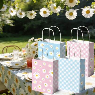 12个雏菊花卉礼品袋，鲜花感谢礼品袋，彩色雏菊手提袋，生日派对回礼袋，春夏主题装饰，婚礼和生日装饰，婴儿派对和新娘派对装饰，礼品包装用品，婚礼用品