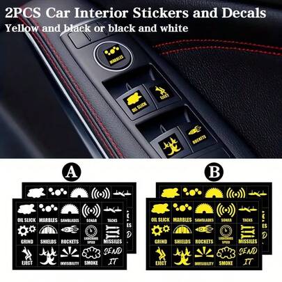 2pcs Car Dashboard Button Stickers - Vinyl Self-Adhesive Car Interior Decals For Unused Switch Labels, Geometric Car Themed Stickers, Matte Rectangular Vehicle Control Panel Decor
