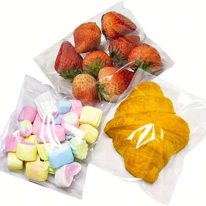 100个透明自封饼干袋 - 可重复使用的玻璃纸礼品袋，非常适合包装礼物、产品、蛋糕和面包，是家庭厨房和烘焙用品的理想之选。