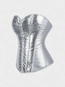 Corsets For Women Plus Size Faux Leather Steampunk Corset Top Zipper Bustier  Silver Corset - 銀色 - 查看 4