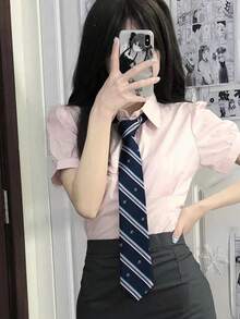 1pc Burgundy, Olive Green, Pink Crown Handmade Necktie, Suitable For School/Street Casual, Couple Style, Daily Wear - Multicolor - View 3