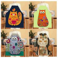 1pc Floral & Cat Pattern Apron, Creative Funny Fashionable Printed Apron, Home Cleaning Apron, Easy Clean Kitchen Cooking Apron, Creative Home Apron - Multicolor - View 1