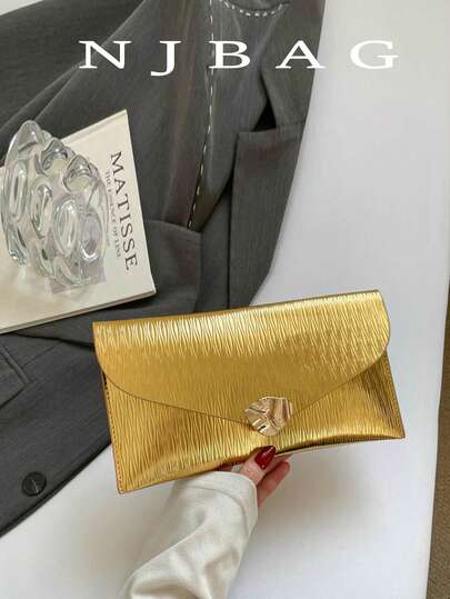 Auspicious Cloud Pattern, Leopard Print Solid Color, Sequin, Minimalist, Fashion, Casual PU Solid Color Clutch, Envelope Bag