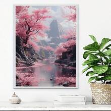 1幅帆布墙画，带框墙画，樱花河景海报，粉色樱花风景墙画，日式春日自然风光画，春季家居装饰，春季装饰品，房间装饰美学，宿舍装饰，卧室装饰，客厅装饰，浴室装饰，厨房装饰，公寓装饰，办公室装饰 - A - 查看 10