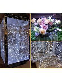 15/5/1pc 電池供電 LED 迷你星星閃爍銅線螢火蟲仙女燈，適用於梅森罐、婚禮、派對、聖誕中心裝飾，暖白色，100cm 銀色線 LED 仙女串燈，適用於臥室、婚禮、梅森罐、DIY 手工、聖誕花環、派對裝飾，白色光，電池供電銀色線仙女串燈，適用於梅森罐、螢火蟲 DIY 派對婚禮裝飾 (白色白色光) - 白色 - 查看 9