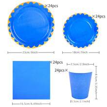 Navy Blue Rimmed Disposable Tableware Set, Including 7/9 Inch Paper Plates, Paper Cups, Paper Napkins, Suitable For Birthday Parties, Festivals, Gatherings, Picnics, Celebration Events, Wedding Tea Parties, Graduation Ceremonies - Royal Blue - View 19