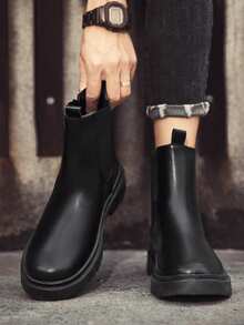 男士高帮靴，黑色真皮休闲鞋，耐穿低帮工装靴，新款时尚休闲鞋，适合正式场合穿着，侧拉链设计，适合居家和办公穿着 - 黑色 - 查看 7