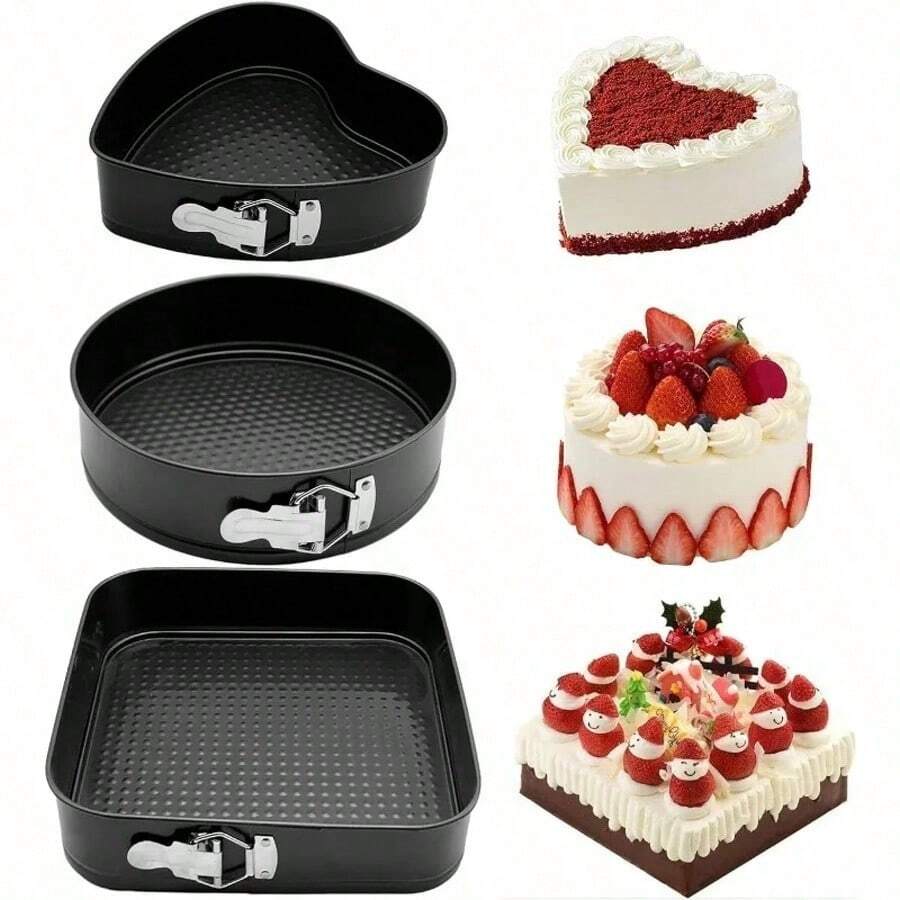Non-Stick Carbon Steel Cake Molds, Baking Pans In Heart, Round, Square Shapes With Removable Bottom, Baking Mold Set, Kitchen Accessories