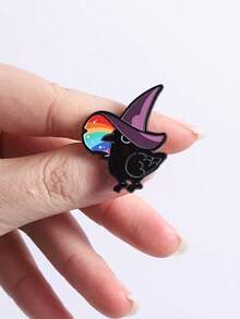 2pcs Rainbow Crow Enamel Pin Set, Including A Black Crow Wrapped In Rainbow Gradient Glitter Scarf And A Black Crow Wearing A Purple Wizard Hat Spitting Rainbow, Suitable For LGBTQ+ Community Members, Dark Aesthetics Enthusiasts, Rainbow Culture Fans, And Self-Expression Advocates - Multicolor - View 7