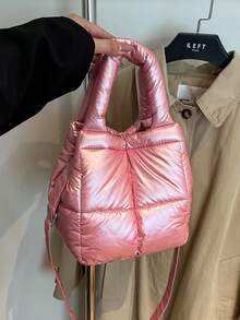 新款棉质小手提包，时尚简约羽绒包，托特包，水桶包，多功能单肩斜挎包 - 彩色 - 查看 13