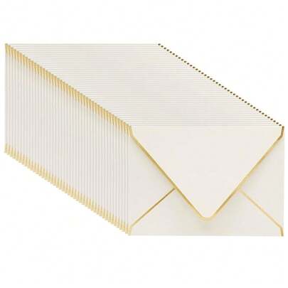 Wedding Envelopes - A7 Size, 5 X 7 In, Ivory & Gold Foil, 50 Pack - Gold Lined Envelopes For Wedding Invitations & Bridal Shower Invites