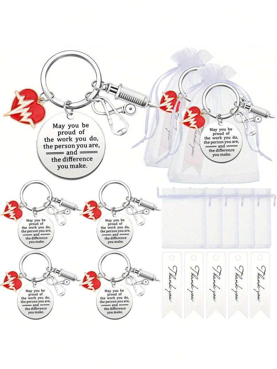 15pcs Nurse's Day Keychain Party Favors, Includes Keychain, Card, Ribbon, Nurse's Week Gift, Employee Appreciation Gift, Nursing Student Gift (Silver) - Party Keychain - View 1