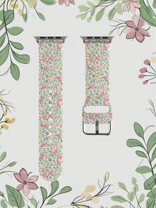 1条柔软弹性透气绿色叶子粉色花朵图案替换腕带，适用于 38mm 40mm 41mm 45mm 44mm 42mm 49mm，时尚休闲多色硅胶表带，兼容 Ultra系列S11/S10/SE/9/8/7/6/5/4/3/2/1智能手表配件 - 彩色 - 查看 9