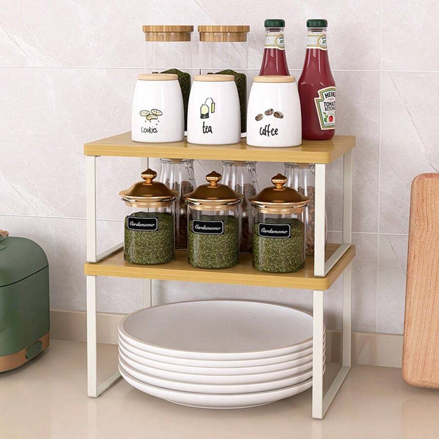 Cabinet Storage Rack Kitchen Cabinet Organizer Metal Kitchen Storage Shelf Spice Rack Stackable & Expandable Durable Painted Surface Suitable For Kitchen Storage And Organization - Multicolor - View 1