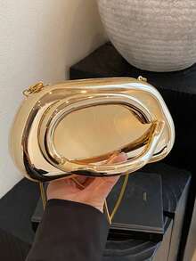 1pc Minimalist Casual Vintage Elegant Handbag, Chain Shoulder Crossbody Bag For Party, Sophisticated Compact Purse, Retro Coin Design, Perfectly Matching With Bridal Party, Party Bags,Perfect For Party Wedding Prom Dinner/Banquet Matching With Holiday Party Dress Evening Dress & Sequin Dress , Wedding - 金色 - 查看 4