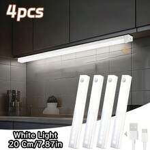 4pcs Motion Sensor Lights, Bedroom Night Lights Bars, USB Rechargeable LED Lights, Suitable For Room, Cabinet, Closet, Corridor And Stairs, 19.69 Inch/11.81 Inch/7.87 Inch/3.94 Inch, Warm Light/White Light - White 4pcs - View 12