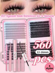 1120PCS/560PCS Individual Lash Clusters Book Kit, 10D 30D 50D 80D Mixed Density, D Curl Wispy Lash Clusters, 0.47–0.63inch Mixed Length, Natural Look Soft Lightweight Reusable DIY Eyelash Extensions, Beginner Friendly, With Lash Glue, Tweezers And Brush, Eyelash Clusters, Individual Eyelashes, Lashes, Fake Lashes, Suitable For Daily Makeup, Wedding, Party, Christmas, Halloween, Valentine's Day And Thanksgiving, Festive Glam Beauty - 粉紅色-1 - 查看 2