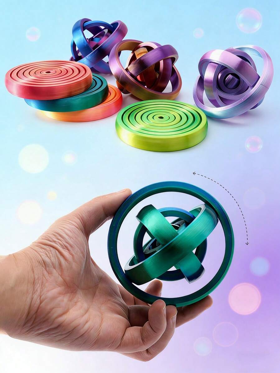 Brinquedos impressos em 3D, com múltiplos modos de rotação, leves e portáteis, ideais para aliviar a ansiedade e o estresse na mesa. Disco giratório divertido e sensorial para estimular a respiração, perfeito como lembrancinha, presente de aniversário ou para decorar sacolas de presentes. - Multicolorido - Ver 1