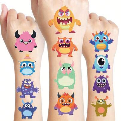 FTVLTAT 20pcs Cartoon Monster Temporary Tattoo Set | Colorful Artistic Decoration Stickers For Various Occasions | Waterproof For Birthday, Camping, Party | Removable Design For Men & Women | Creative Family Interactive Body Art