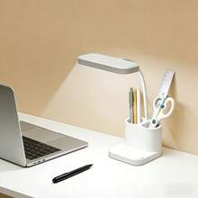 LED Desk Lamp, Adjustable Brightness And Color Temperature, USB Rechargeable, Suitable For Dormitory Reading, Study/Office Use, Bedroom Study, Convenient For Home Use, Pen Holder And Phone Stand Functions, Also Suitable As A Student Reward Gift. - trắng - Xem 6
