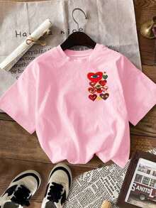 Camisas de mujer,blusa,ropa de mujer,blusas bonitas,blusas para dama,blusas casuales para dama,blusas elegantes dama juvenil,Playera de mujer cuello redondo manga corta verano refrescante estilo casual,con estampado llamativo de corazones y ojos,detalles étnicos y vibrantes,Tela de algodón 100% transpirable y absorbente de sudor,Tacto suave, resistente y no fácil de deformar,Corte holgado oversize cómodo sin restricciones,estilo bohemio y juvenil,estampado vibrante con aire latino,tufo visual intenso,ideal para paseos,playa,uso doméstico o comutación,versátil y apta para regalar - Rosa - Ver 2