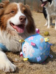 1个柔软毛绒狗狗训练铃铛球，互动玩具，猫狗追逐玩具，柔软布料材质，可水洗重复使用宠物玩具 - 彩色 - 查看 3