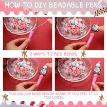 Set Beadable Pens Assorted Bead Pens Wood Crystal Round Spacer Set Black Ink DIY Ballpoint For Women Men Gift Office Supplies(Multicolor,Pink Christmas) - PinkChristmasPinkChristmasPinkChristmas - View 5
