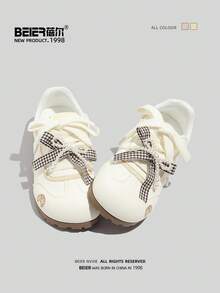 BEIER 简约休闲新款时尚百搭真皮休闲鞋，女士圆头平底系带运动鞋 - 黃色 - 查看 2