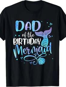 Camiseta de Equipo para Fiesta Familiar de Sirenas| 100% 220G, cuello redondo, estilo universitario, estampado, elasticidad media, corte regular, muy adecuado para adultos, apto para todas las estaciones. - Negro - Ver 1