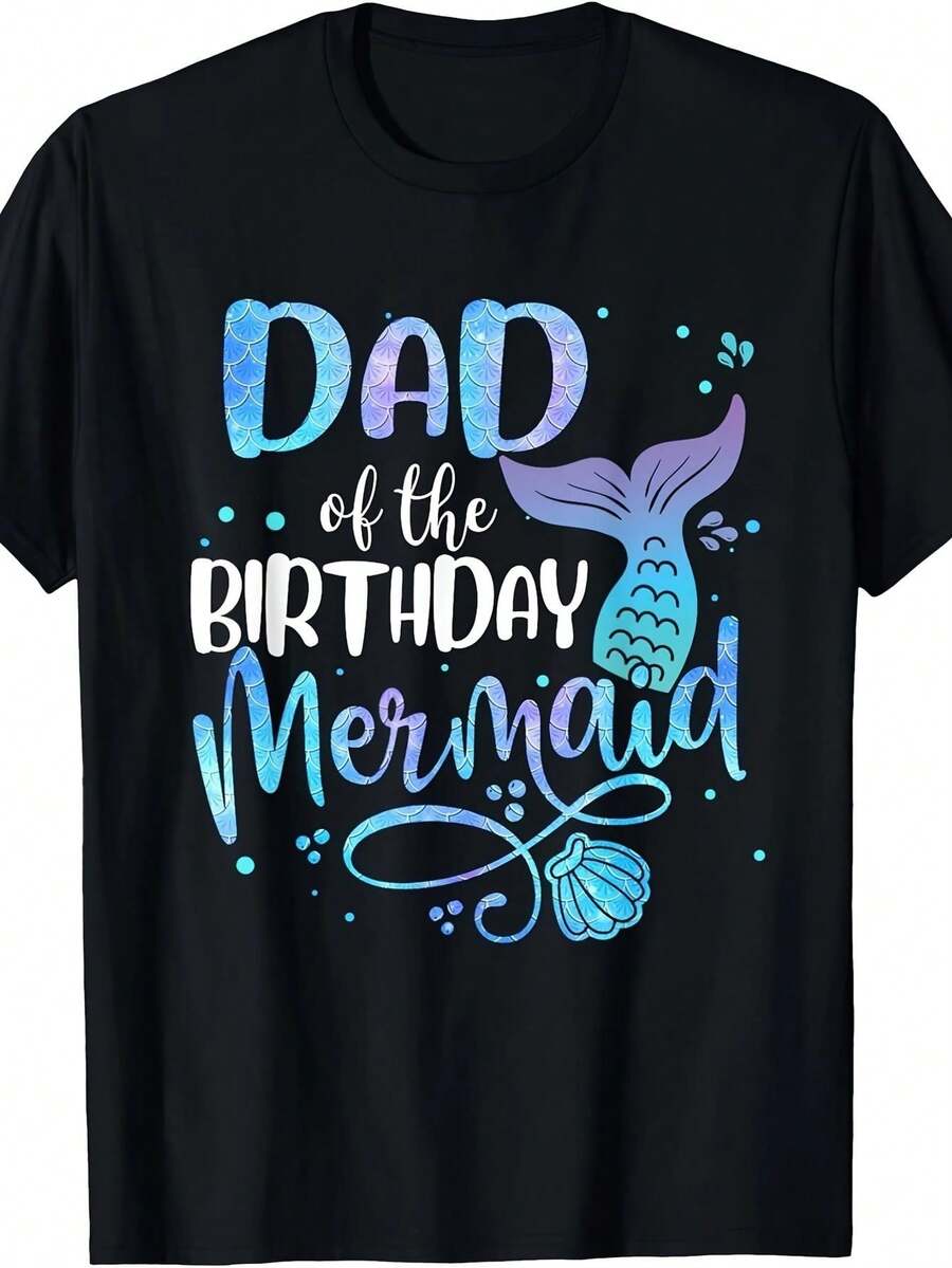 Camiseta de Equipo para Fiesta Familiar de Sirenas| 100% 220G, cuello redondo, estilo universitario, estampado, elasticidad media, corte regular, muy adecuado para adultos, apto para todas las estaciones. - Negro - Ver 1