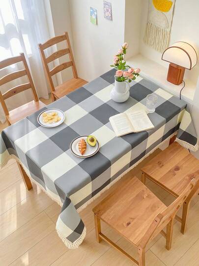 1pc Printed Tablecloth, Fringed Edged Tablecloth, Waterproof Dining Table Cover, Kitchen Table Topper, Dust-Proof Decorative Coffee Table Cloth, Suitable For Daily Home Decor And Holiday Party, Selected Thick , , Colorfast, Machine Washable