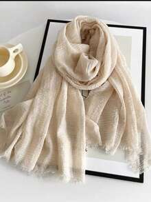 Women's Solid Color Linen Scarf, Retro Solid Color Medium-Long Scarf, Can Be Used As Decorative Long Shawl - Multicolor - View 1