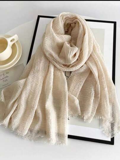 Women's Solid Color Linen Scarf, Retro Solid Color Medium-Long Scarf, Can Be Used As Decorative Long Shawl