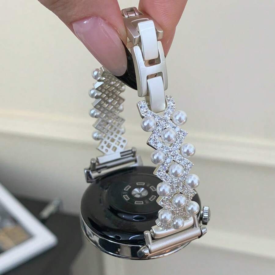 LuLuTom 20mm, 22mm luxuriöses Perlen- & Diamant-Uhrenarmband, verstellbare Länge, kompatibel mit Samsung Galaxy Watch 8 7 6 5 4 40mm 44mm, Galaxy Watch 5 Pro 6 8 Classic, Galaxy Active 2, modisches Armband-Accessoire für Frauen, nicht sperrig, bequemer Sitz