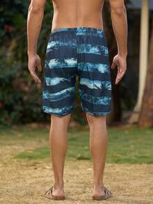 Open Phase 男士蓝色条纹沙滩短裤，夏威夷风 - 藍色 - 查看 3