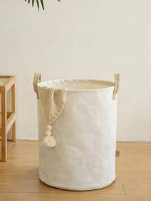 1 pieza Cesta de lavandería de gran capacidad, cesta de almacenamiento redonda plegable para ropa y juguetes con asa, organizador portátil de ropa sucia, cesta de almacenamiento multiusos para dormitorio, baño, lavandería, dormitorio - Blanco - Ver 2