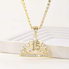 15th Birthday Crown Necklace, Suitable For Girls, Gold-Plated Zirconia Princess Crown Pendant, Perfect For Sweet 15 Birthday Party - Gold - View 7