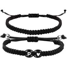 2件套黑白心形26字母编织手链，简约百搭爱心手链套装 - 黑色 - 查看 31