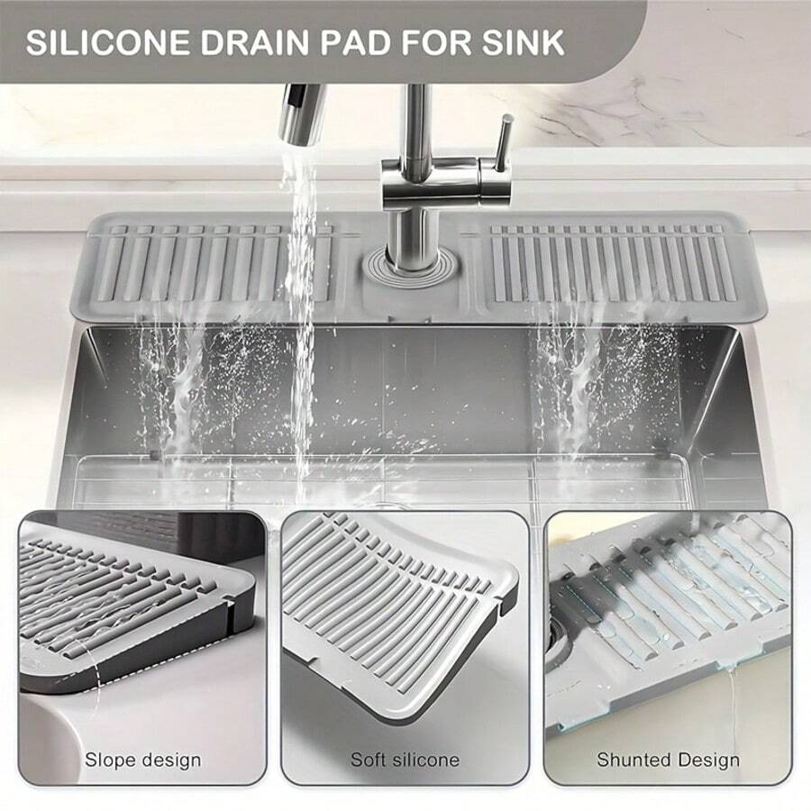 Jastown 硅胶水龙头垫，防溅水槽水龙头，水龙头滴水盘，厨房浴室吧台滴水垫（灰色）