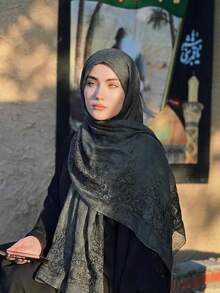 1pc Women's Fashion Solid Color Embroidered Scarf Headscarf, Suitable For Casual Daily Wear,Beach,Holiday - Dark Grey - View 2
