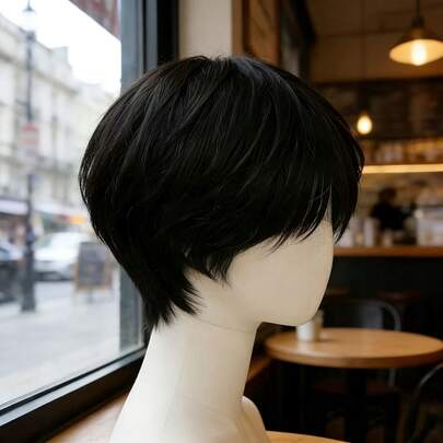 Fashionable Short Wig For Men In Korean Style, Featuring A Fluffy Design, Perfect For Office, School, And Holiday Events