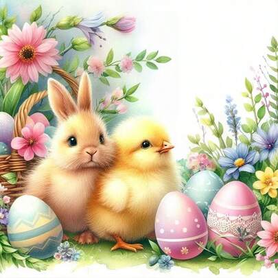 5D DIY钻石画套装，复活节主题，圆形钻石亚克力无框马赛克工艺品，家居装饰手工艺术品，复活节和生日礼物