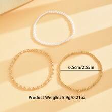 3pcs/Set Fashion Beach Vacation Style Faux Pearl Beaded Elastic Anklets For Women - Multicolor - View 5