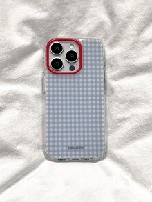 1 件装，Sins 夏季红色亮蓝色网格相框，高级感心图案，适合小女孩 17/17 Pro Max/16 Pro Max/15 Pro/14/13/12/11，适合作为情人节/生日/母亲节礼物送给家人/朋友/姐妹/女友。 - 藍色格子 - 查看 4