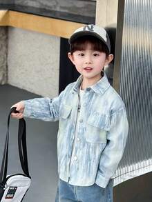 Boys' Letter Print Casual Shirt For Spring - Baby Blue - View 8